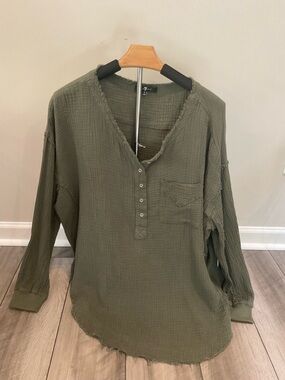 7 For All Mankind Olive Green Long-Sleeve Henley